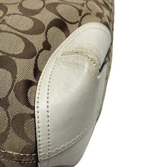 Auth COACH Bleecker Signature Tote 12369 Khaki Cream Jacquard Leather Tote Bag - Picture 11 of 11